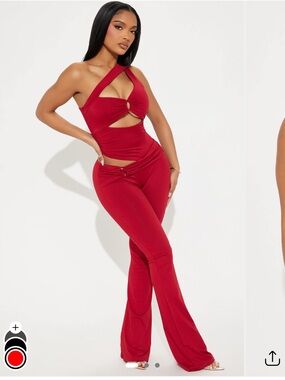 Fashion Nova Red One-Shoulder Cutout Jumpsuit